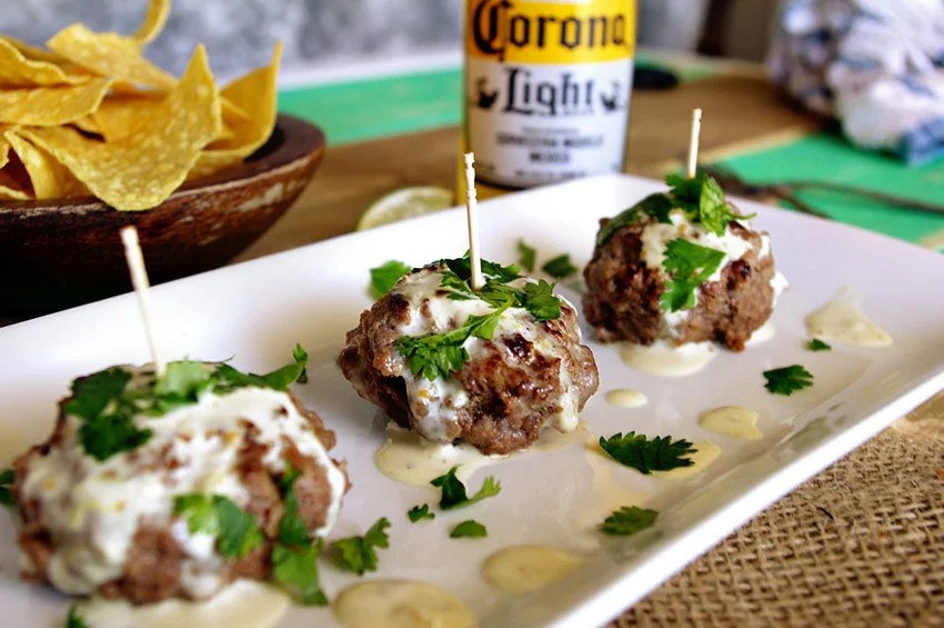 Cheese Stuffed Meatballs with Salsa Verde Mayo Dixie Chik Cooks