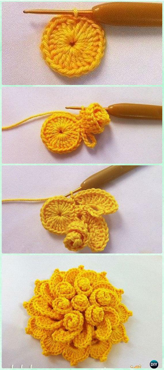 Crochet 3D Flower Motif Free Patterns & Instructions Crochet 3D Flower Motif Free Patterns & Instructions