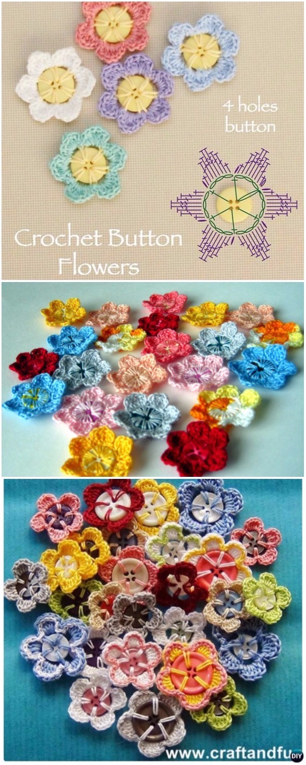 Crochet Button Flower Free Pattern