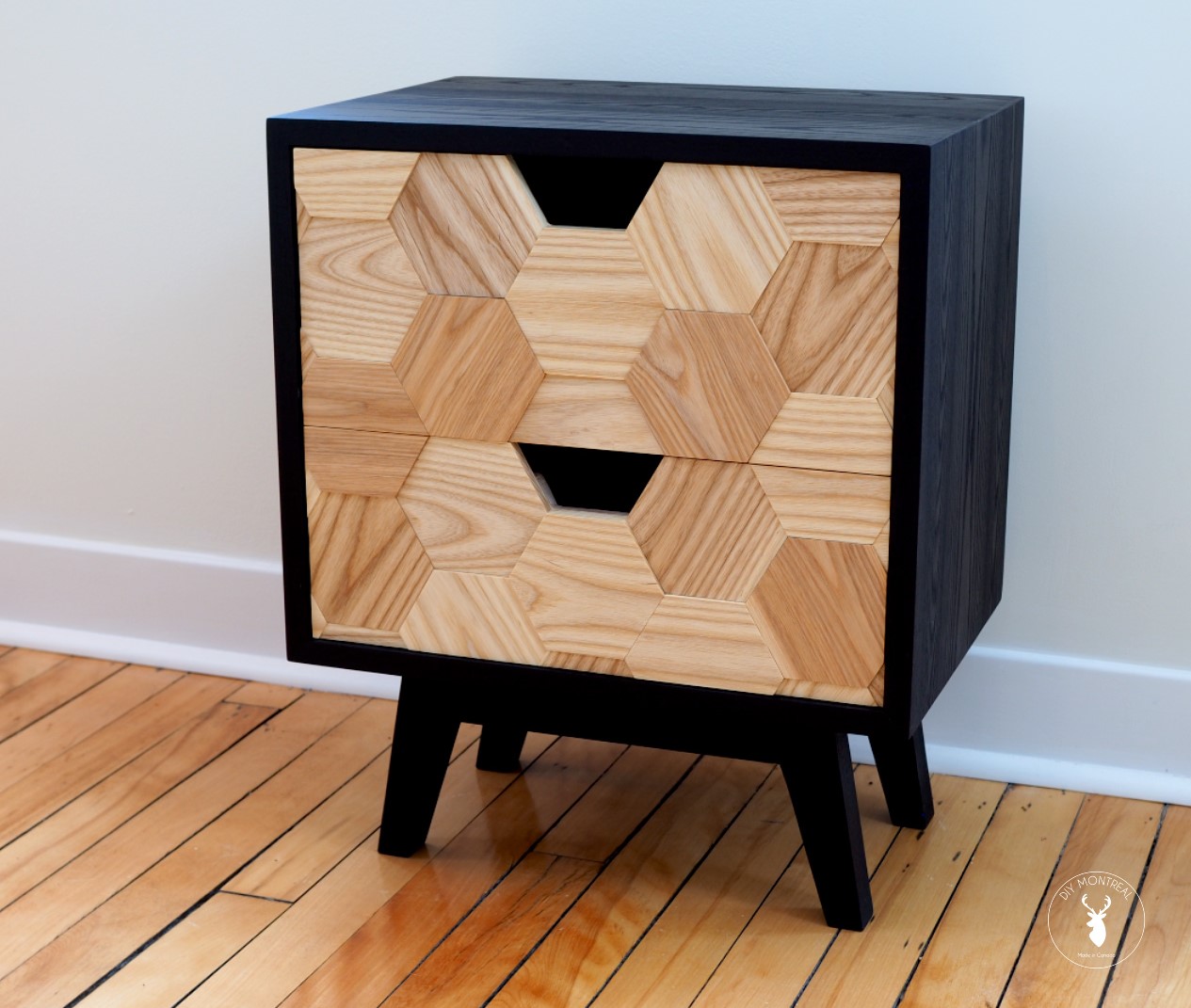 Midcentury Nightstand with Hexagon Drawers DIY Montreal