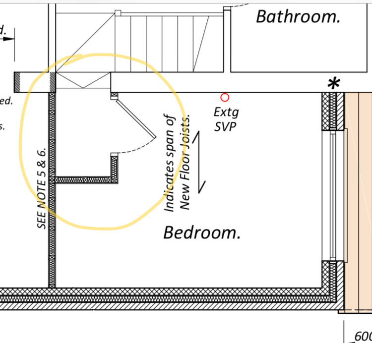Landing & door regs for the first floor door (double story extension