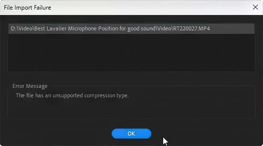 Premiere Pro The File Has an Unsupported Compression Type Fix DIY