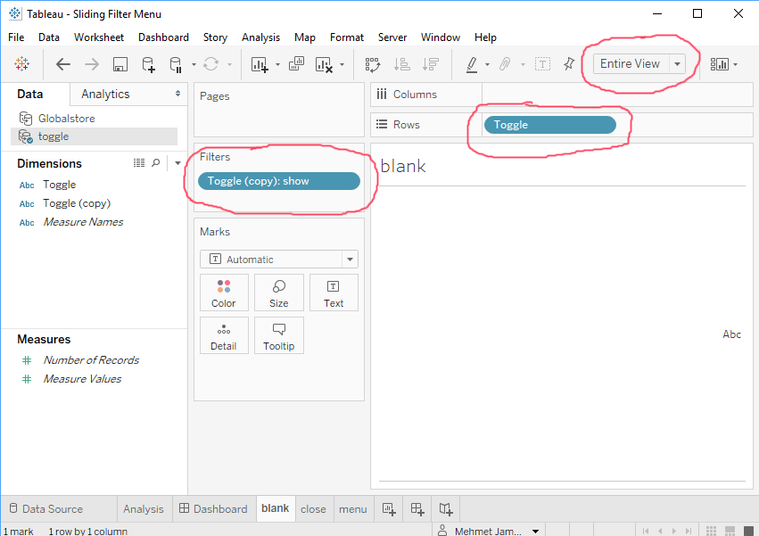 Tableau Dashboard with Sliding/Collapsing Menu