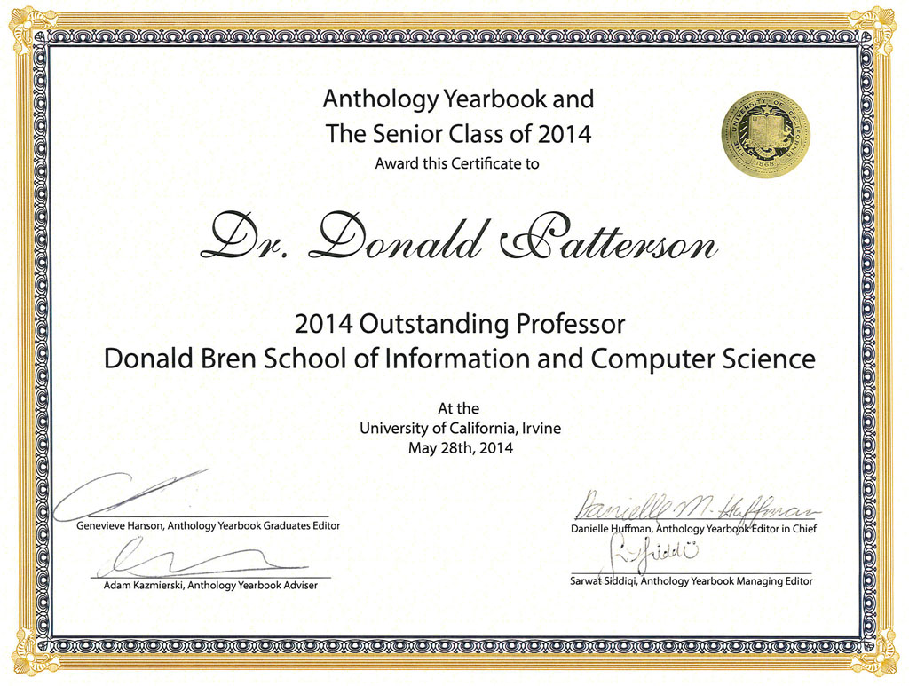 UCI Outstanding Professor Donald J. Patterson