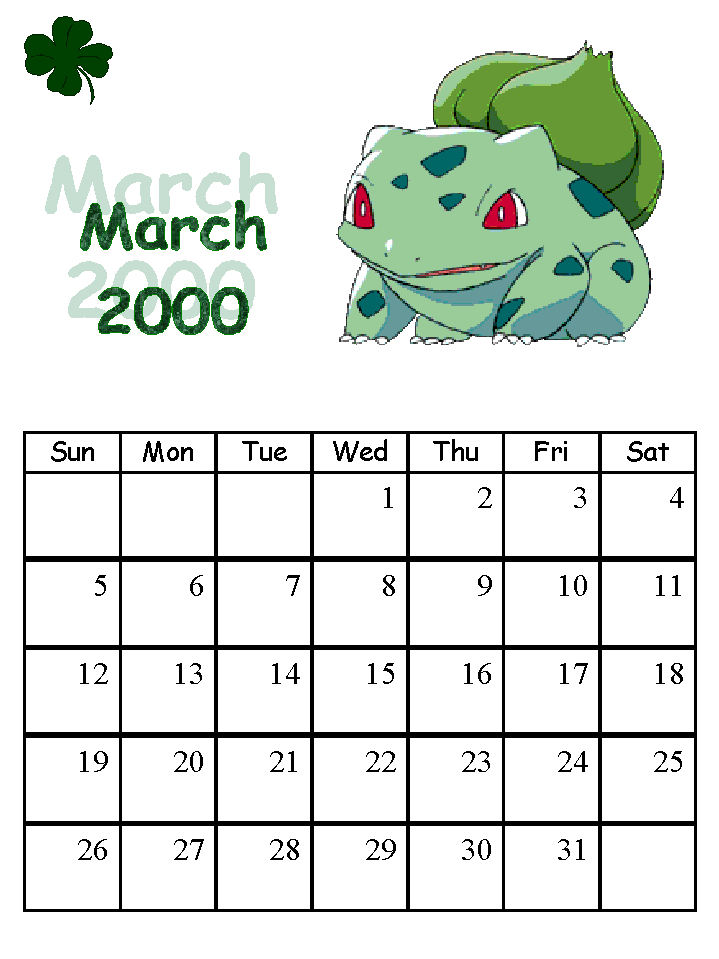 2000 Pokemon Calendars