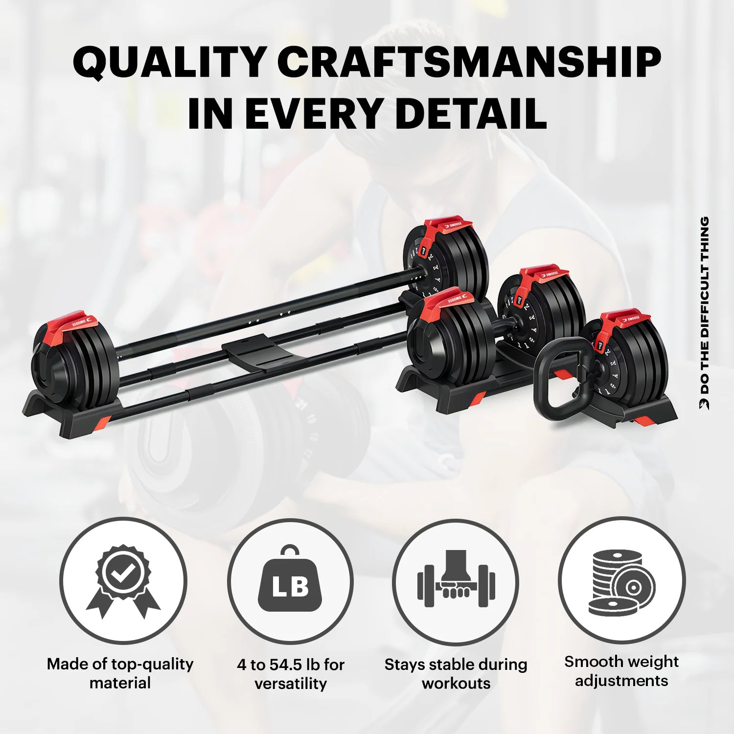 52.5 lbs 3in1 Adjustable Set Dumbbells, Barbells & Kettlebells DMoose