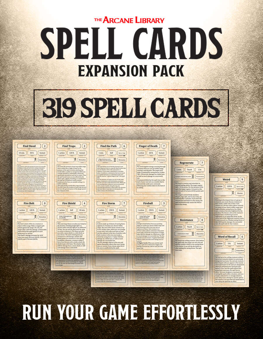 Spell Cards Expansion Pack: 319 Pre-Filled Spell Cards (5E) - The