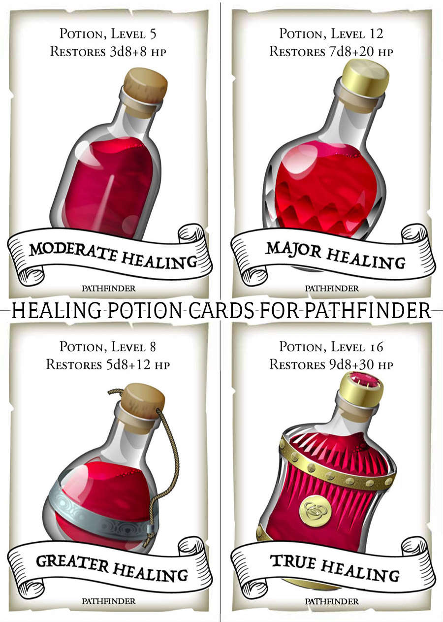 Healing Potion Cards for Pathfinder 2e Crypto Cartographer Dungeon
