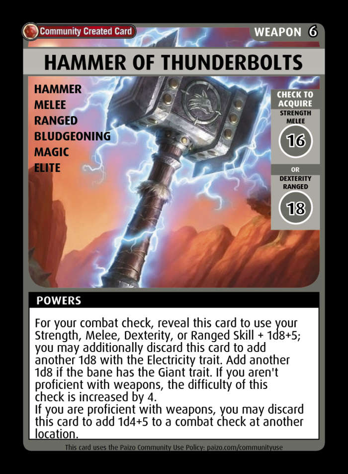 Hammer Of Thunderbolts Custom Card Paizo Pathfinder Adventure