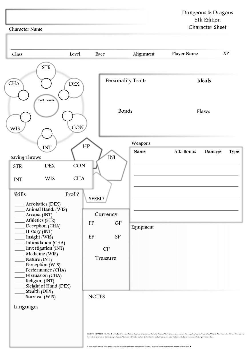 Minimalist D&D 5e Character Sheet Dungeon Masters Guild Dungeon
