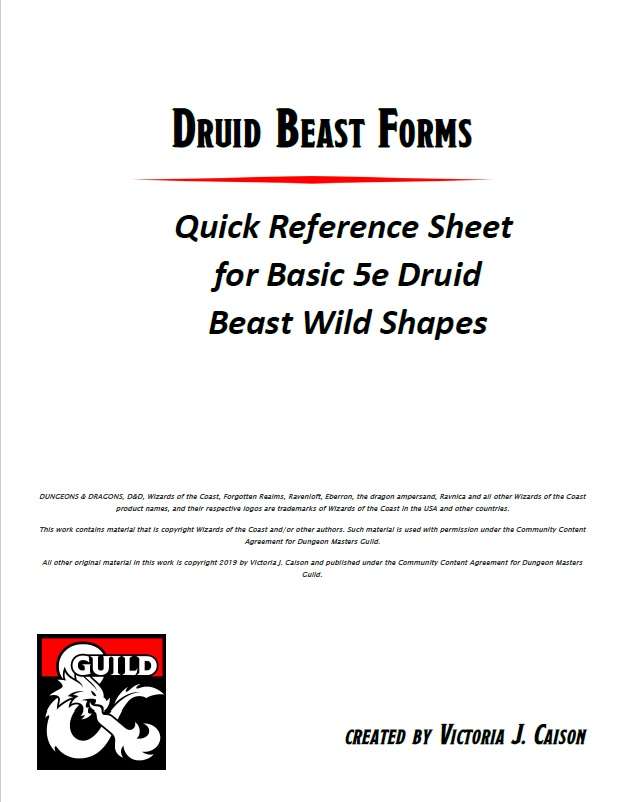 Basic 5e Druid Beast Wild Shapes Dungeon Masters Guild Dungeon