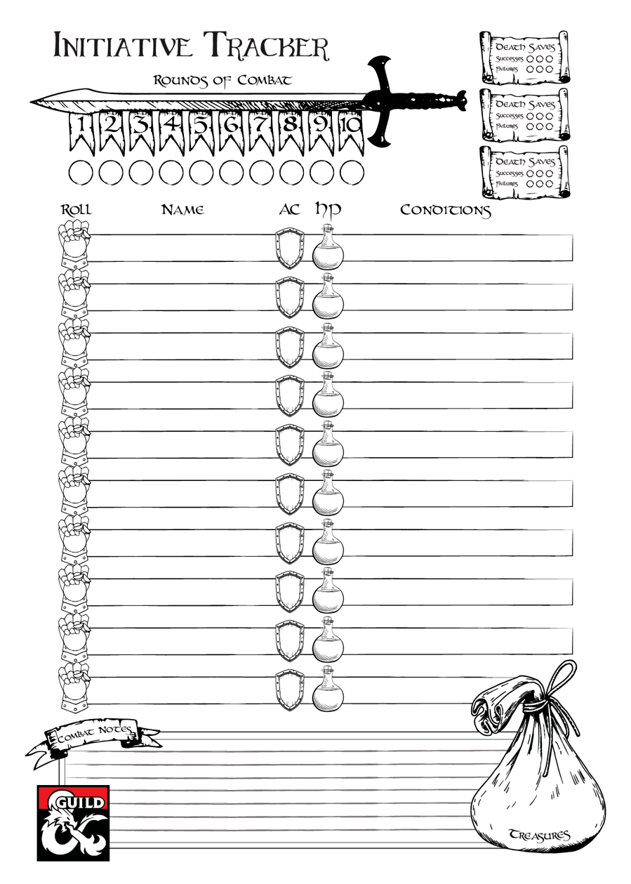 Initiative Tracker Sheet (vers. 1) - Dungeon Masters Guild | Dungeon