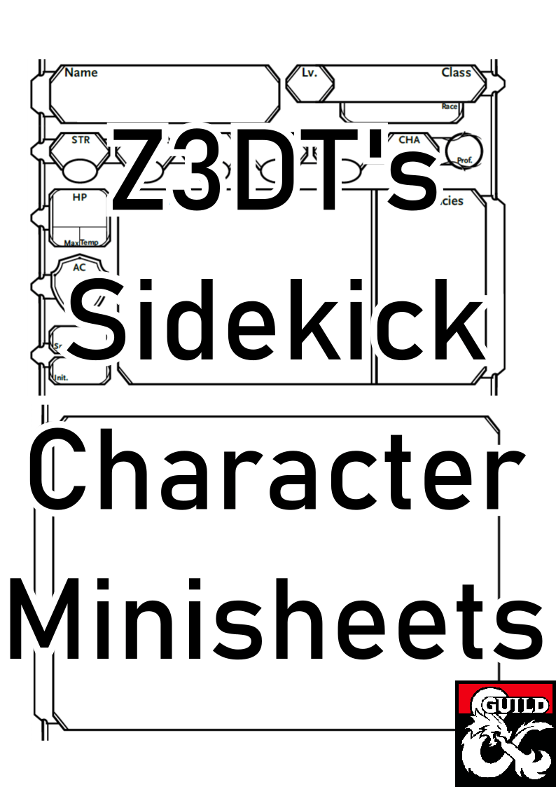 Z3DT's Sidekick 5" by 3.5" Character Minisheets Dungeon Masters Guild