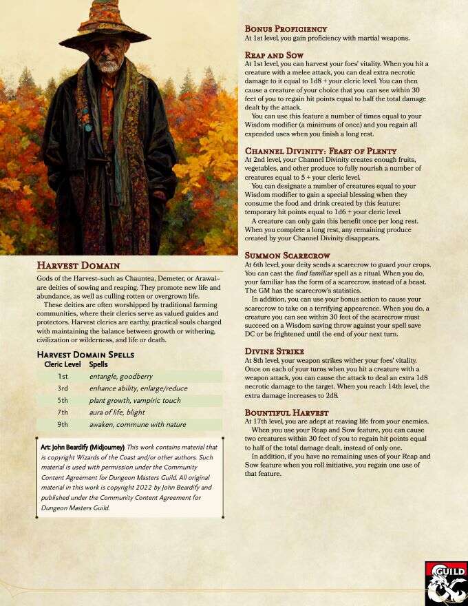 Divine Domain Harvest Dungeon Masters Guild Dungeon Masters Guild