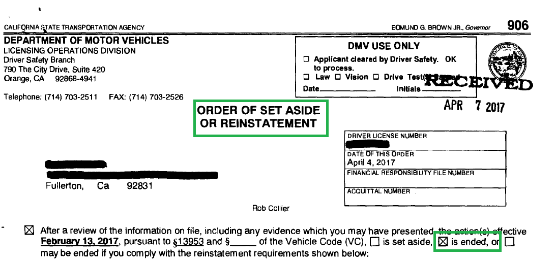DMV Win at a Lapse of Consciousness Hearing at the Orange DSO