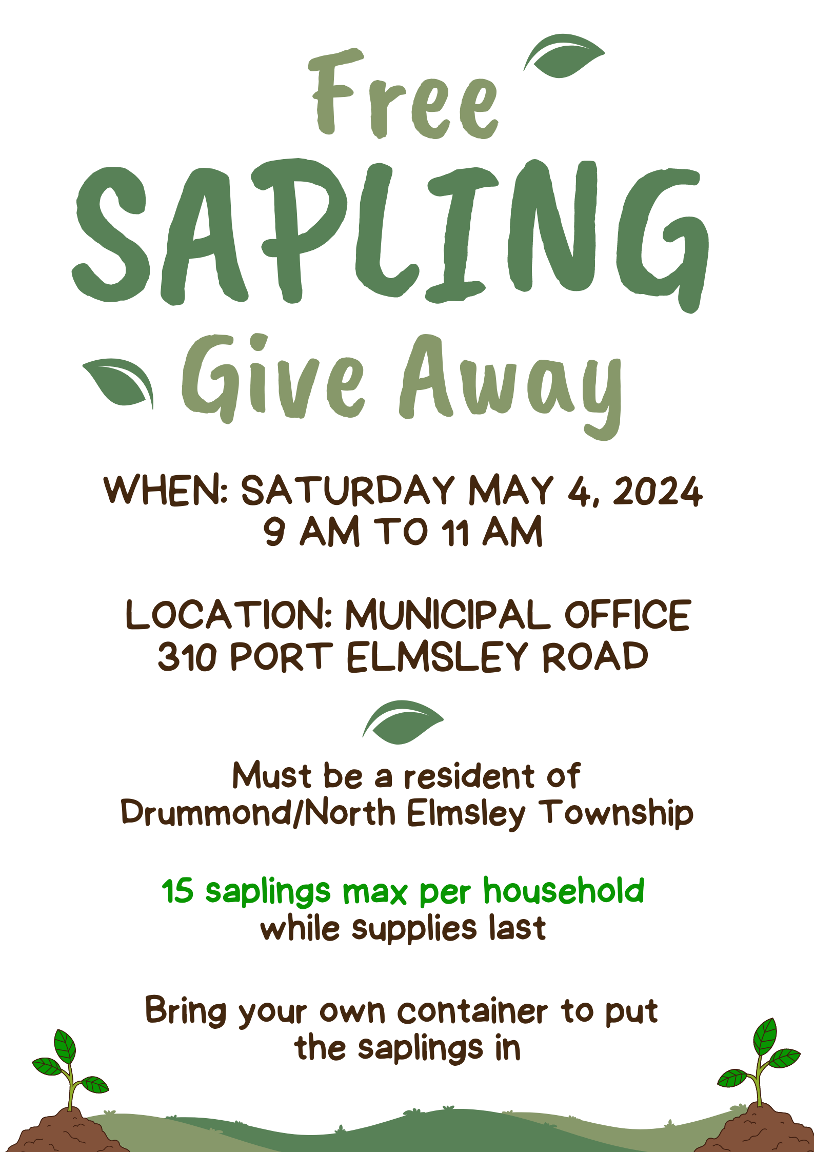 Drummond North Elmsley Tree Sapling Give Away!