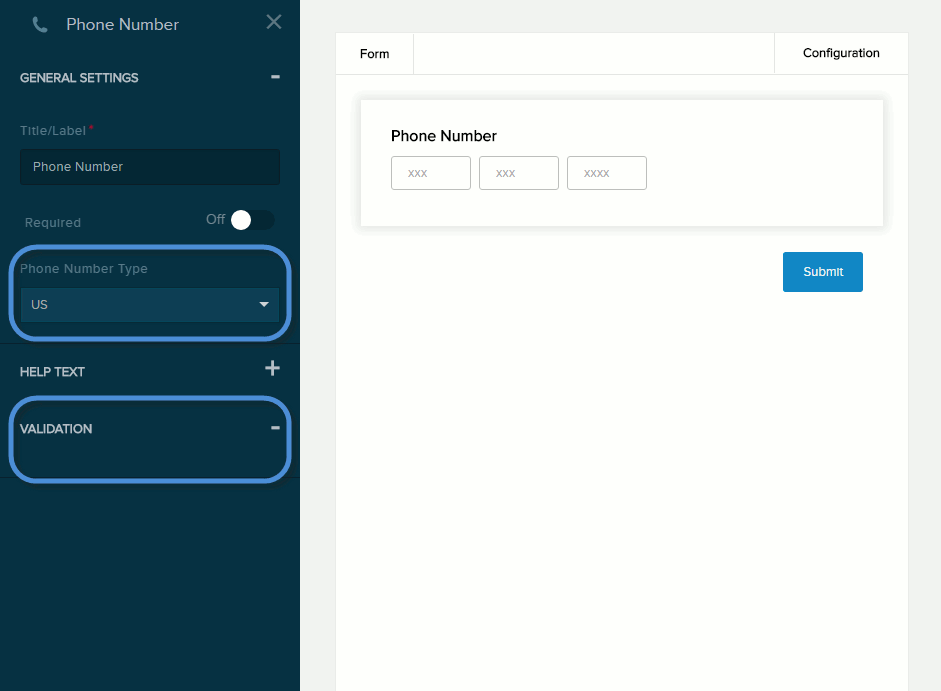 Form Field Phone Number