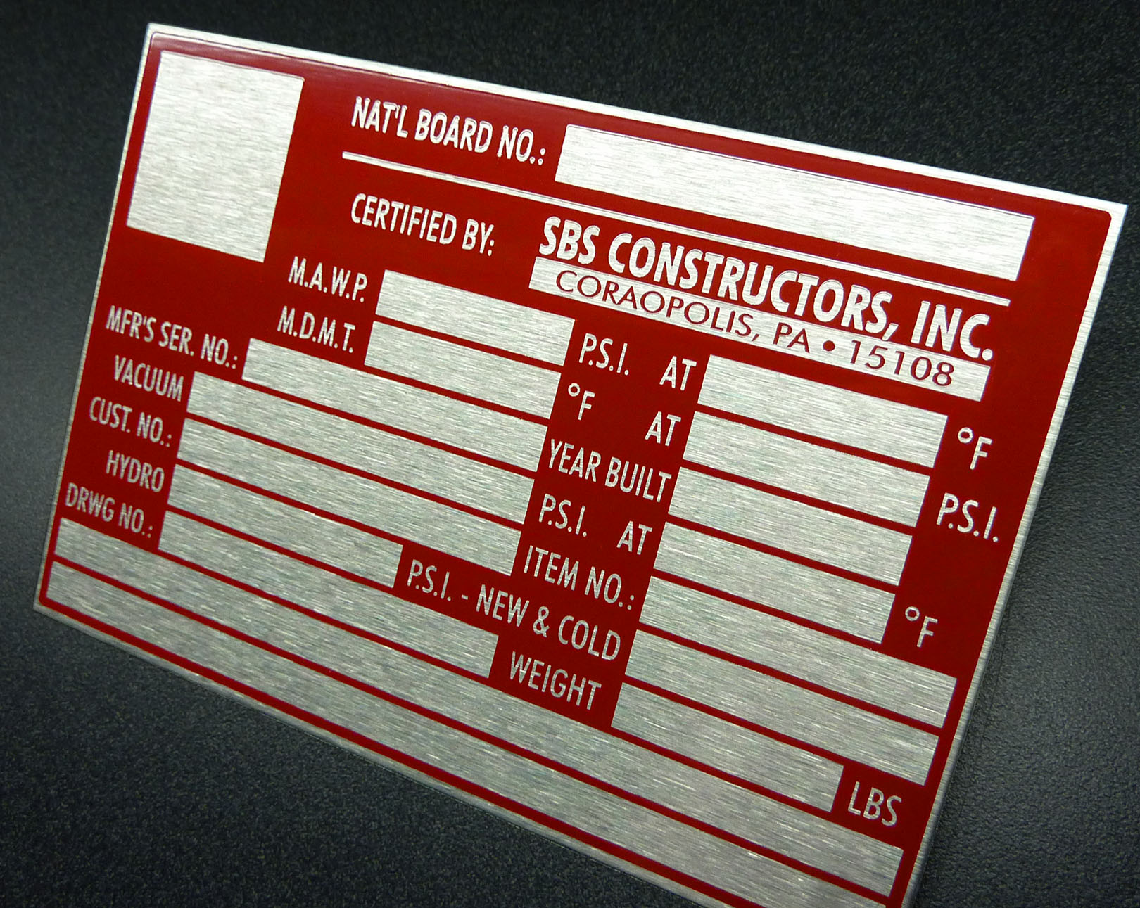ASME Cert Plates Nameplates, Metal Tags and Laser Cutting Detroit
