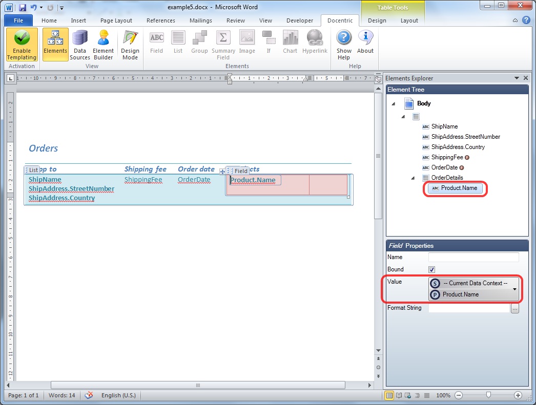 Example Nested tables