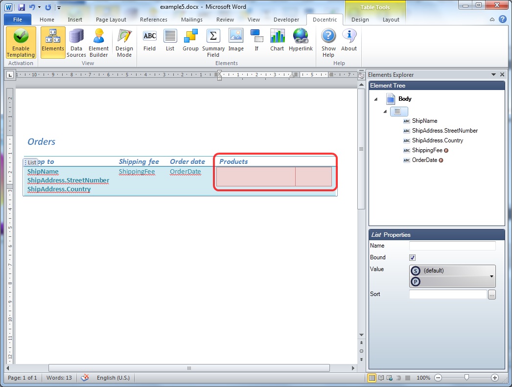 Example Nested tables