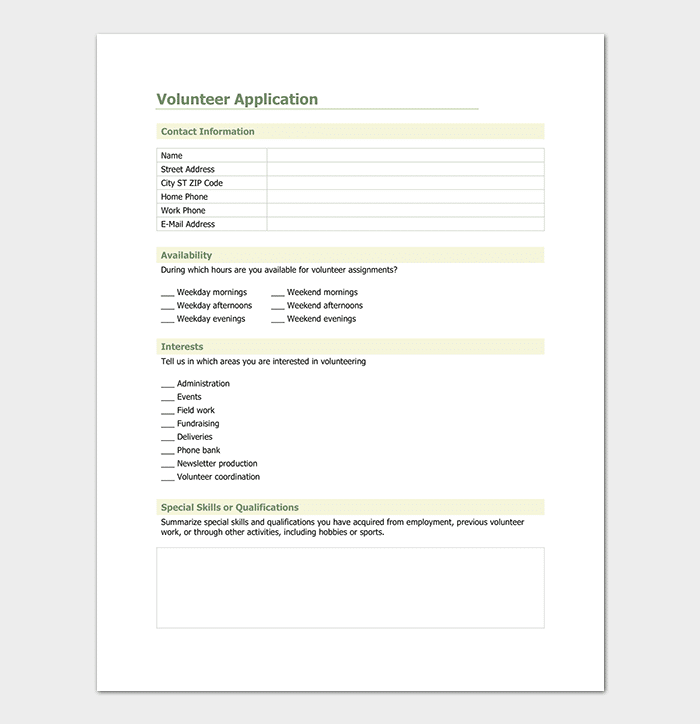 Volunteer Application Template 20+ Forms (Doc & PDF Format)