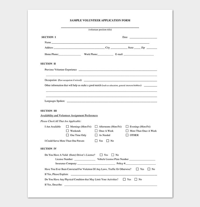 Volunteer Application Template 20+ Forms (Doc & PDF Format)