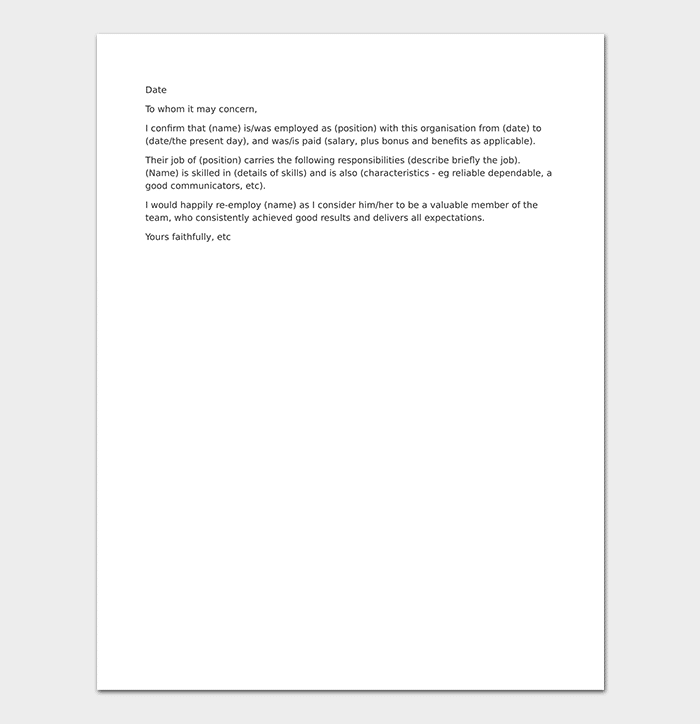 HR Reference Letter Template Sample Letters