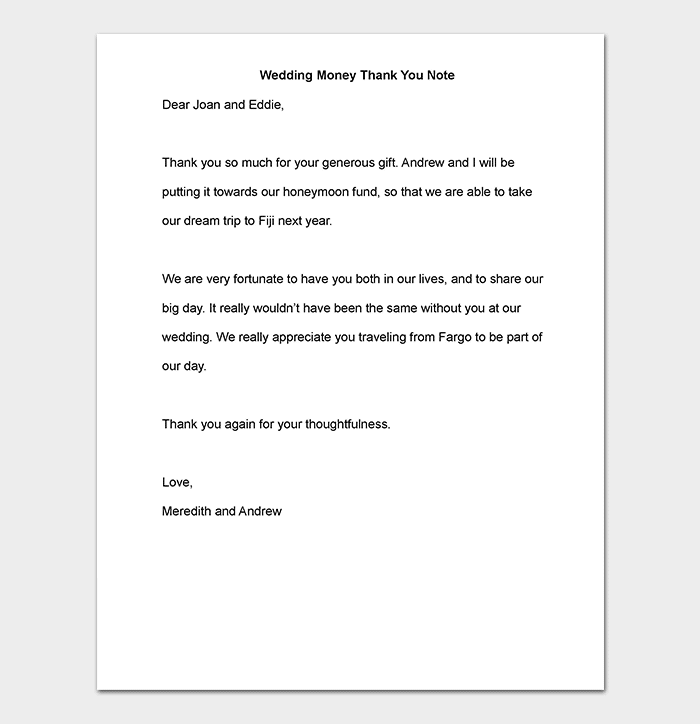 Thank You Note for Money Format & Sample Notes