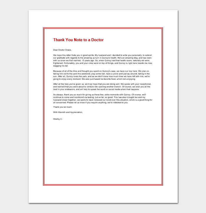 How To Write A Letter Of Appreciation Doctor