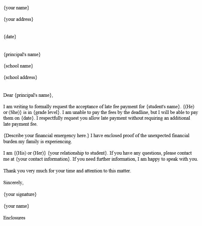 Permission Request Letter to Principal for Late Payment of Fees