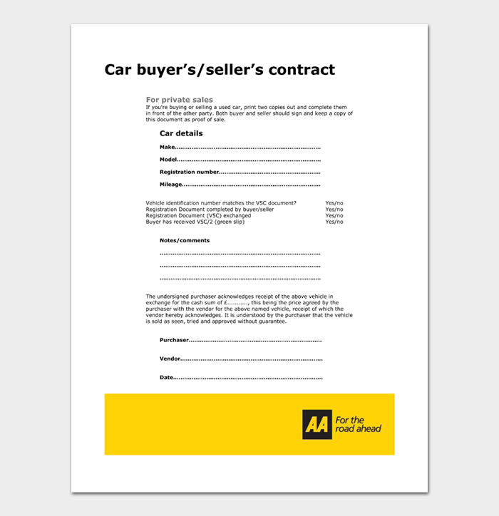 20 Printable Car Sale Contract Templates [Free Download] - Word | PDF