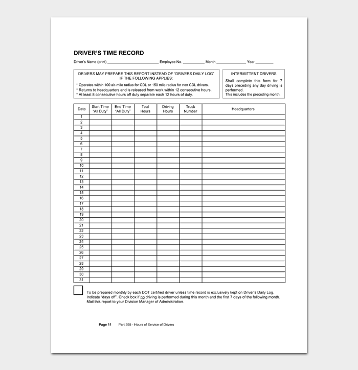 20 FREE Printable Driver’s Daily Log Books (Templates and Examples)