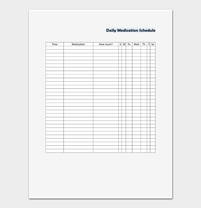 16 FREE Medication Schedule Templates (Daily, Weekly, Monthly) Word PDF