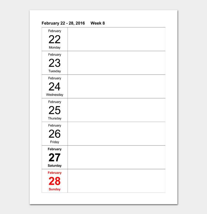 20 Printable Weekly Calendar Templates (FREE Download) - Word | PDF