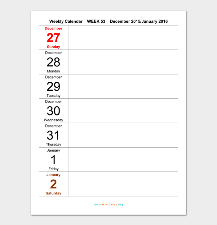 20 Printable Weekly Calendar Templates (FREE Download) - Word | PDF