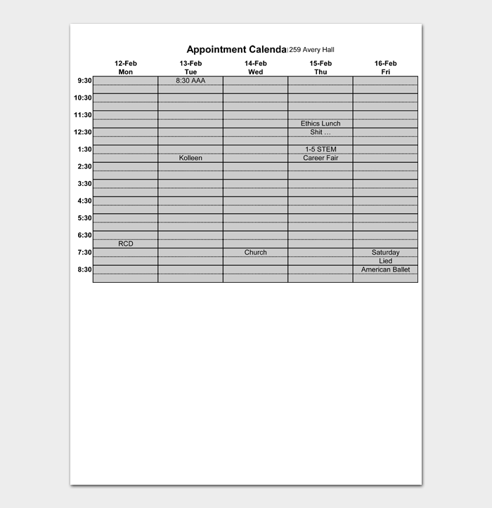 16 Printable Appointment Schedule Templates (Free Download) - Word and
