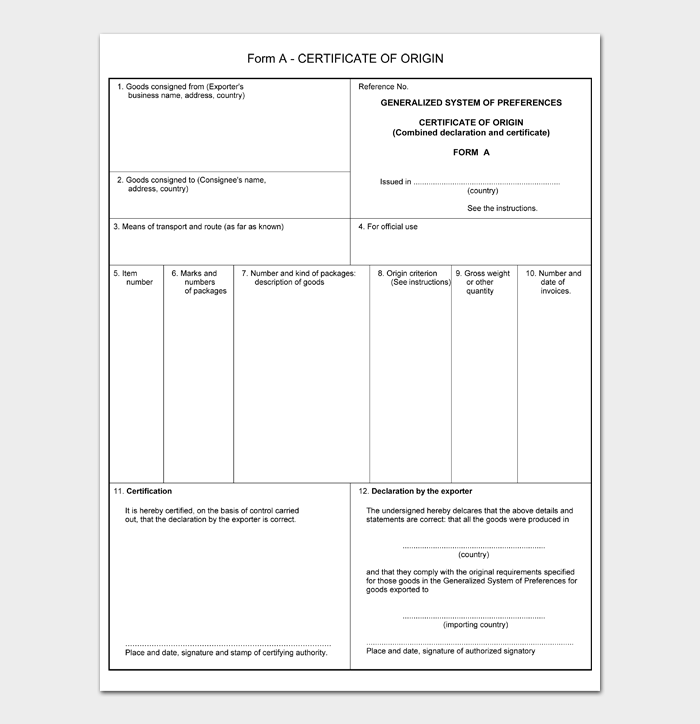 Fillable Certificate Of Origin Templates