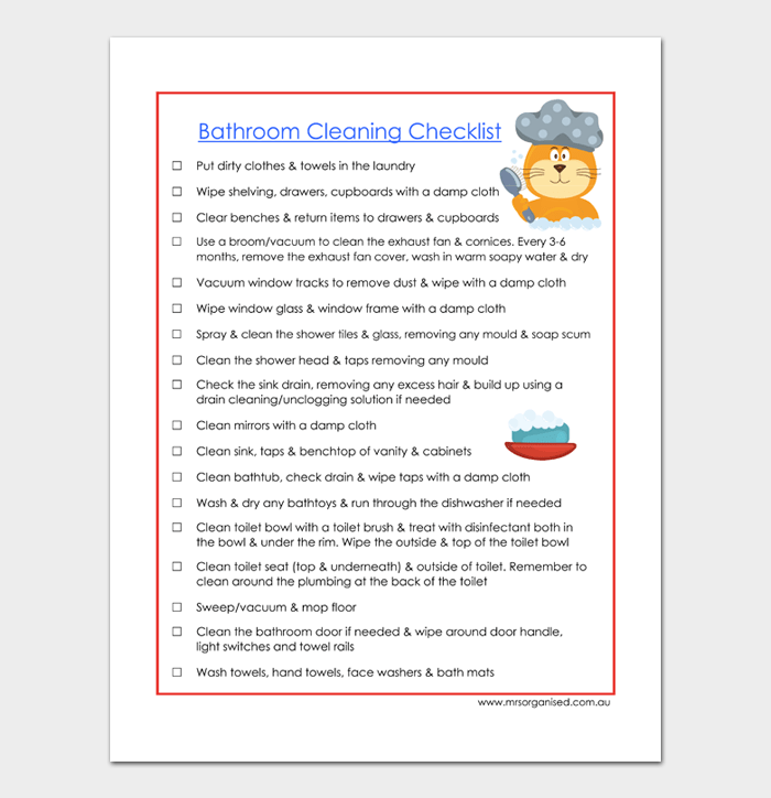 19 Free Printable Bathroom Cleaning Checklists (Word)