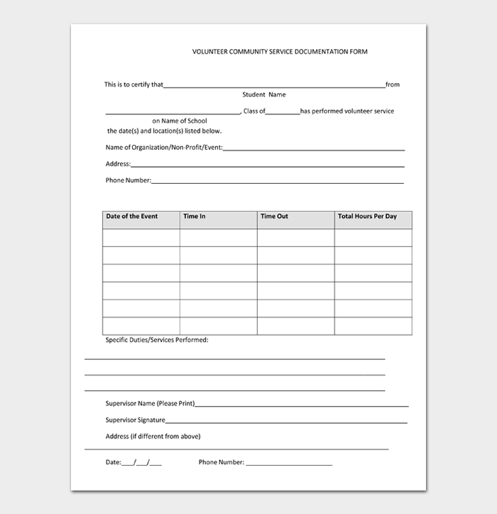 16 Free Community Service Forms DocFormats