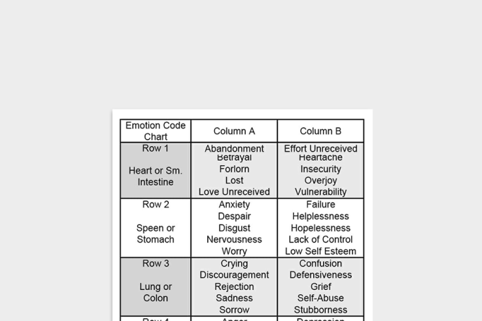 The Emotion Code Chart Pdf