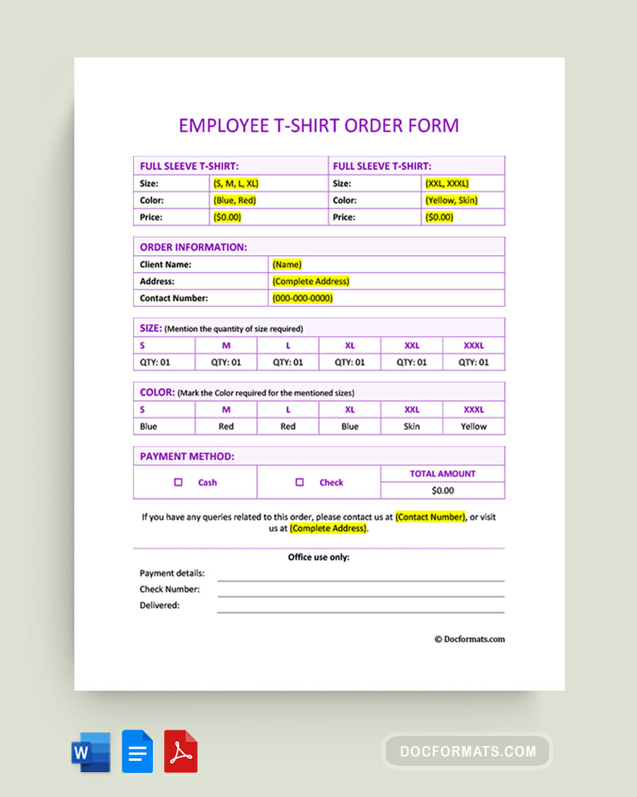 Free T Shirt Order Form Template Excel