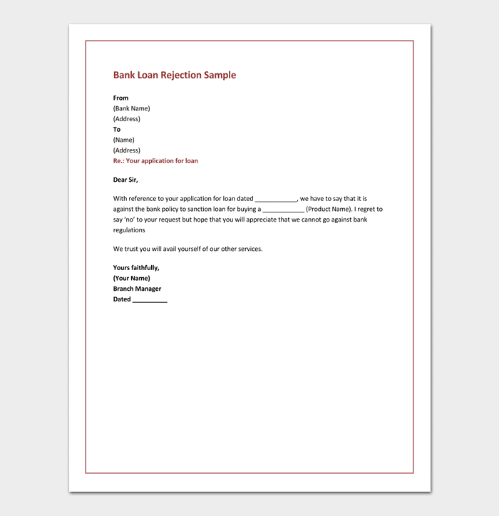 Loan Rejection Letter Template 10+ Samples & Examples