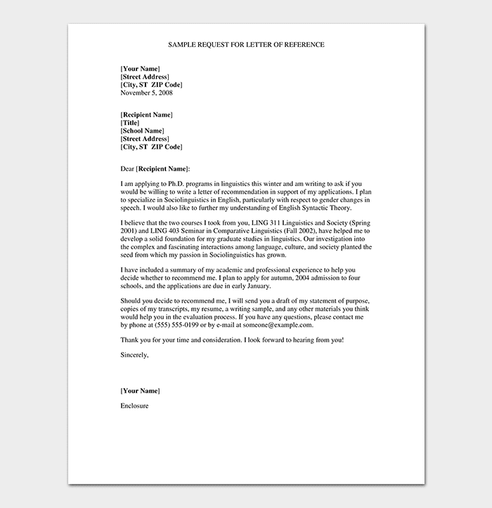 Formal Reference Letter Format & 6+ Sample Letters