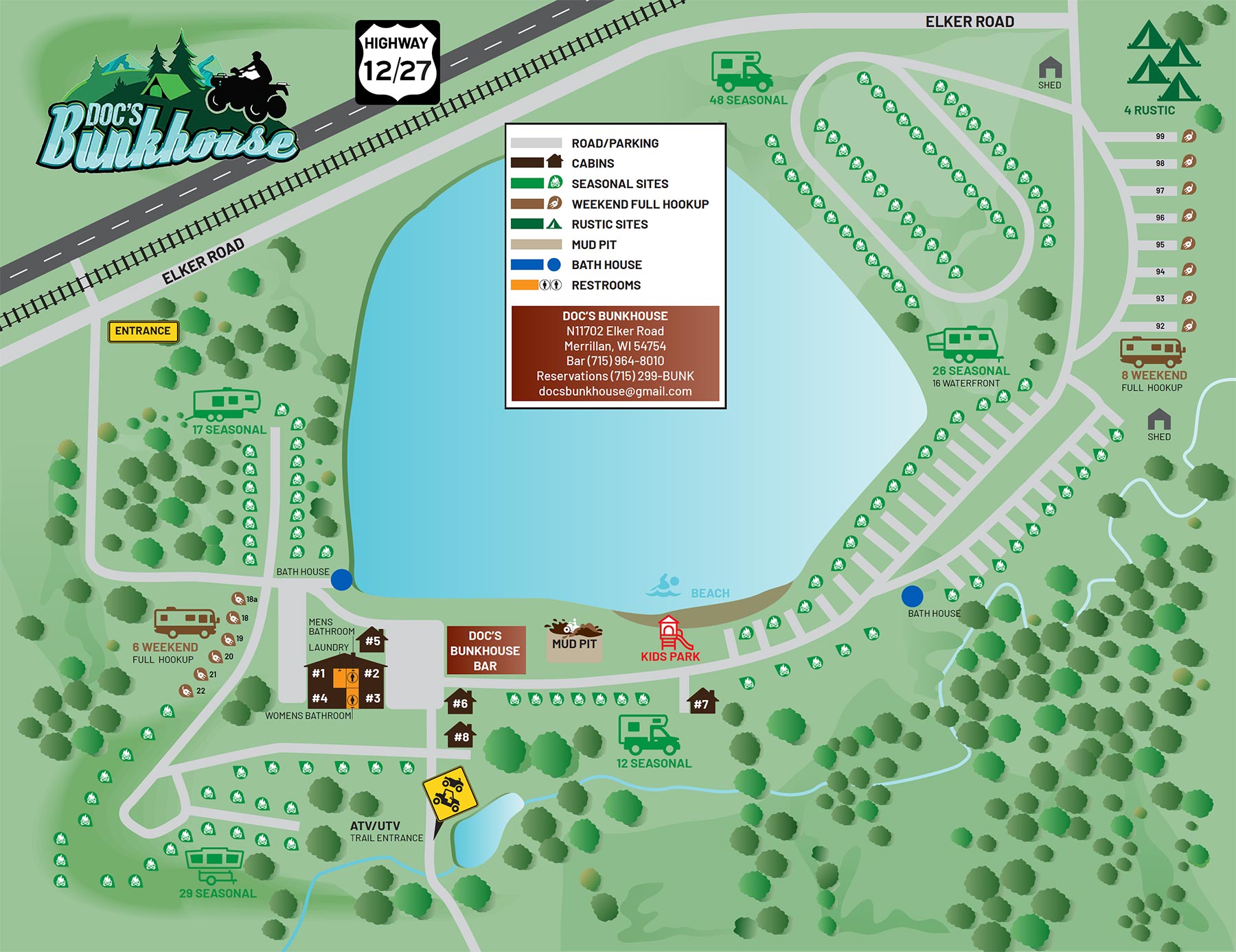 Doc's Bunkhouse Campground Map, Merrillan WI Trail Maps