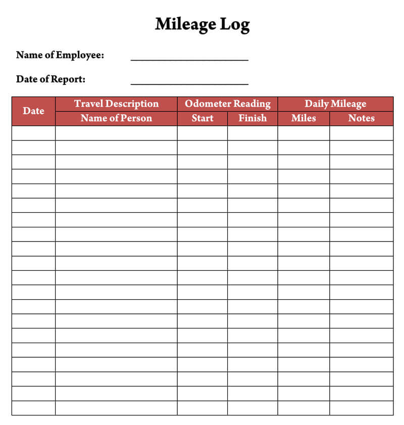 Irs Mileage Log Template Excel Excel Templates