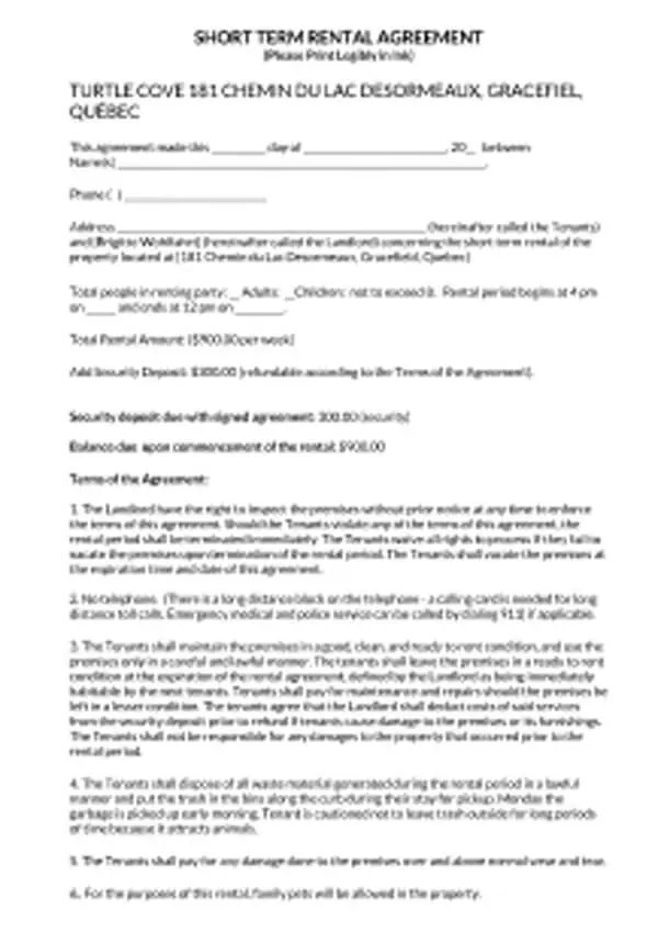 Free ShortTerm Rental Agreement Templates (Word PDF)