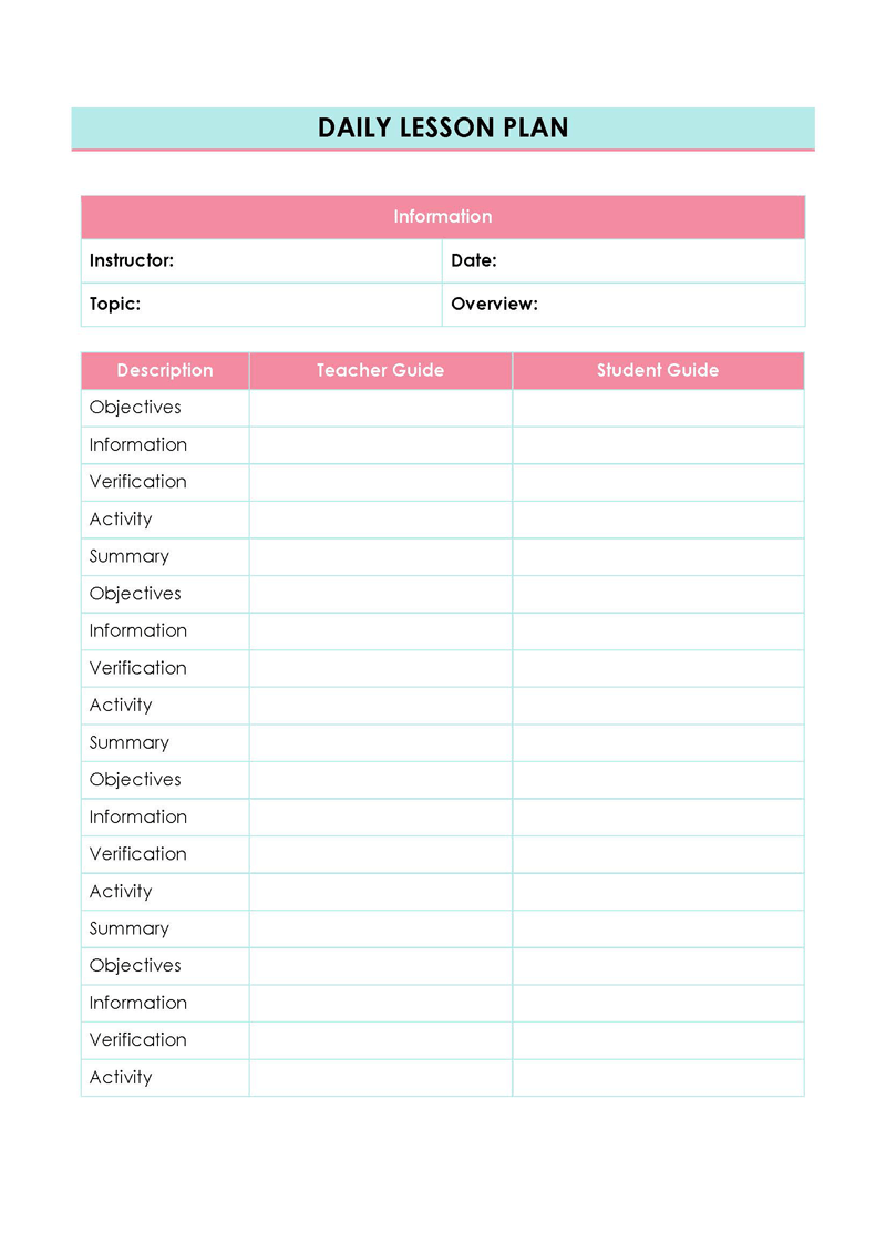 Free Printable Daily Lesson Plan Template Printable Templates eroppa Free Printable Daily Lesson Plan Template Printable Templates eroppa