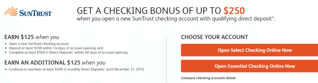 [Expired] SunTrust Up To 250 Checking Promotion [AL, AR, FL, GA, MD, MS, NC, SC, TN, WV, VA