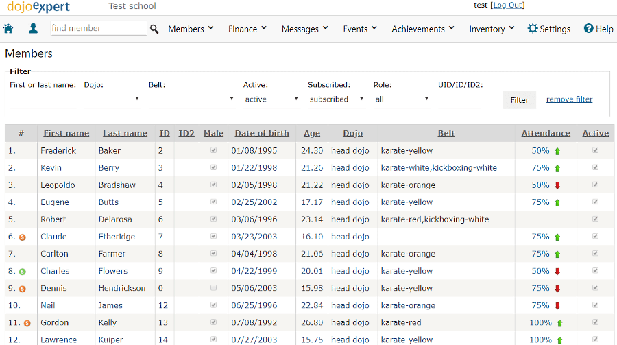 Martial art software features DojoExpert