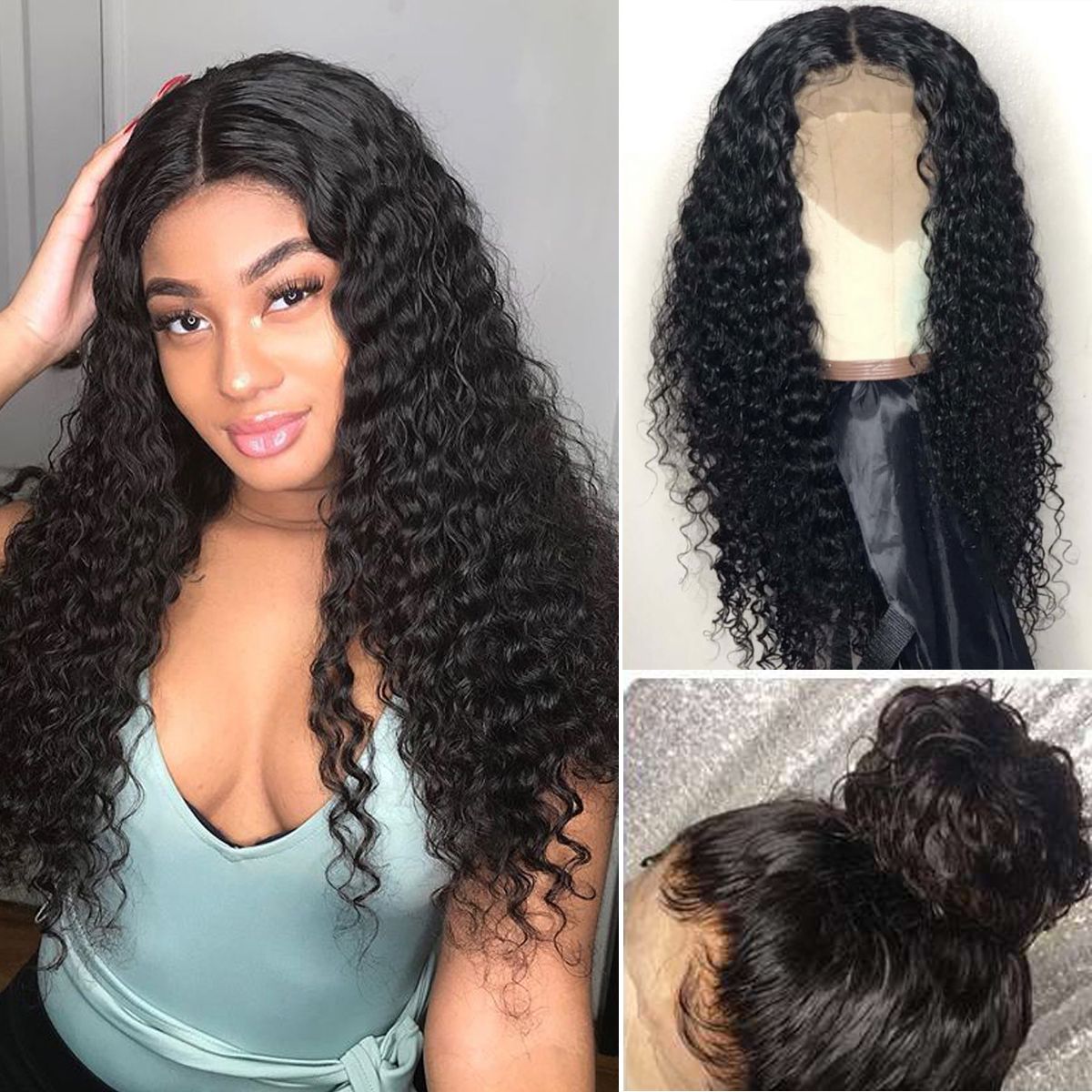 DomiHair 150 density Deep Wave Curly Full Lace wig 100Human Hair Wig
